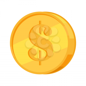 Cold coin with dollar sign icon. Coin from precious metal flat vector illustration isolated on white background. Yellow shiny penny illustration
