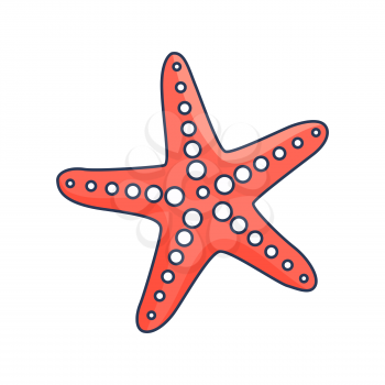 Red starfish with round suckers isolated cartoon vector illustration on white background. Unusual creature that lives under water.
