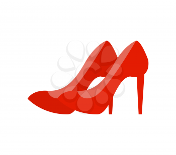 Shoes of red color on high heels, clothing store, vintage and retro style, trendy item for women, poster and object isolated on vector illustration