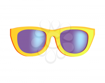 Stylish sunglasses in bright yellow rim. Fashionable glasses with tinted glass. Modern accessory that protects eyes from sunlight vector illustration.