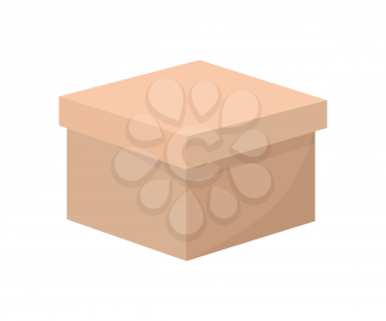 Squared box made of cardboard, box with cover of brown color, packaging of shopping items and bought things vector illustration isolated on white