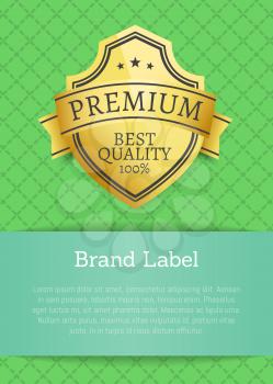 Brand label premium best quality 100 golden metal label with place for text, vector illustration gold sticker isolated on green checkered poster