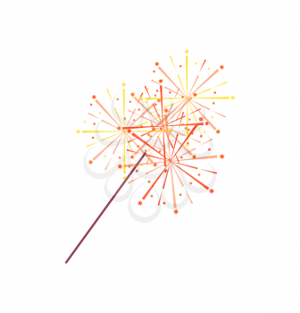 Sparkler or bengal light isolated icon. Vector burning pyrotechnic item in flat style, realistic holiday celebration fireworks, sparkling and flowing fire