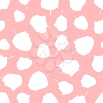 Cotton candies on stick seamless pattern, fluffy sugar cloud desserts on pink. Vector vanilla candyfoss, sweet snack food background or wallpaper design