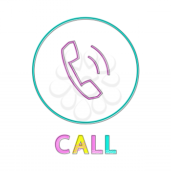 Call round linear icon with old receiver symbol. Answer or reply button outline for modern mobile devices isolated cartoon flat vector illustration.