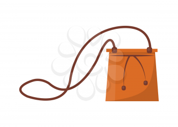 Female capacious leather bag with long thin strap. Stylish modern casual accessory. Practical handbag for everyday summer outfits vector illustration