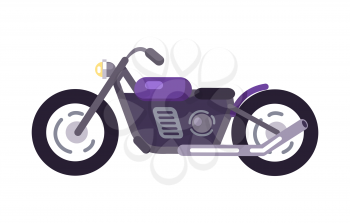 Purple scooter design with exhaust pipe, motorised modern motorbike model, vehicle for ride to work, vector illustration modern bike icon isolated
