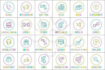 Message sms phone calls icons posters set with headlines and modern devices. Gadgets and internet communication services, online vector illustration