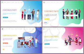 Corporate party, businessman and businesswoman having fun vector. Dancing and drinking people, workers relaxing at holiday celebration, team building