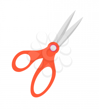 Scissors of red color object, scissors with handle comfortable to cut something, shears and cutters vector illustration isolated on white background