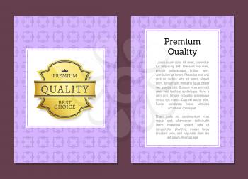Premium quality golden label on cover design template, gold label best choice award vector illustration advertisement poster with place for text
