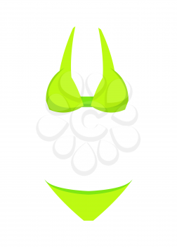 Swimming suit, for women, summer mode and clothing, womens wear, summer mode item of green color, poster vector illustration, isolated on white