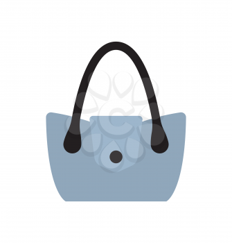 Blue women handbag with metal decorative element vector illustration isolated on white. Fashionable elegant bag female accessory, modern stylish purse