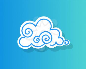 Small white fluffy light cloud in clear blue sky. Soft little cloud with curls. Part of sky with slight precipitation cartoon vector illustration.