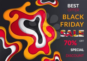 Black Friday final discounts vector poster. Sale, special discount 70 percent off, promo with 3D effects. Best offer, flyer info about price reduction