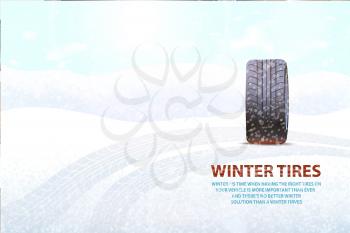Imprints left on ground by transport poster vector. Snowing weather and rubber item, vehicle for automobile, mark of vehicle car with impress track