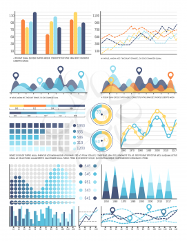 Flowcharts with information in visual form, data representation vector. Pie diagram and percentage, statistics visualization, graphics and schemes