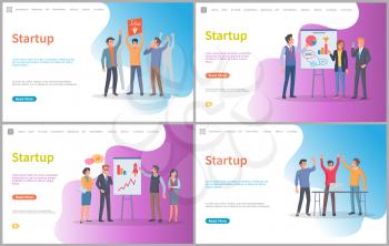 People giving ideas on new project vector, presentation with arguments and infocharts. Digital development of technology, improvement of company. Website or webpage template, landing page flat style