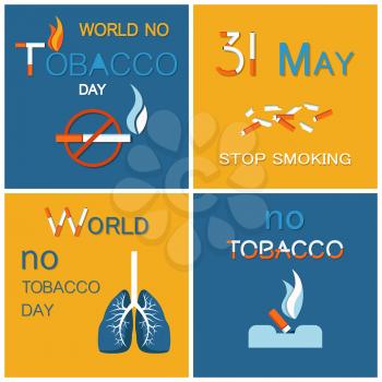 WNTD World no tobacco day celebrated on 31 May, broken cigarettes, ill lungs, cigar in ashtray. Abstinence from nicotine consumption around globe vector