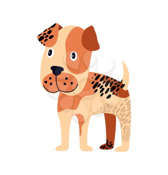 Spotted dog of brown color, looking somewhere in distance represented on poster with one animal on vector illustration isolated on white background