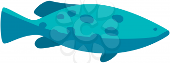 Blue fish swimming on white background. Marine inhabitant cartoon nautical character lives in ocean. Aquatic fish, marine life representative. Wild nature of world ocean. Underwater animal life