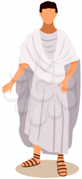 Young male roman wearing long tunic and sandals as traditional clothes vector illustration isolated on white. Historical character inhabitant of ancient country, European citizen, antique civilization
