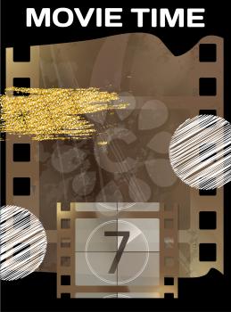 Movie time banner with cinema movie and photography 35 mm film strip template in vintage style. Cinema strip icon with recorded film on tape, cinematography retro photo roll, art and entertainment