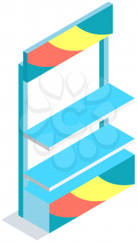 Trading equipment empty shelves for goods. Store furniture vector illustration with free space for products display. Blank row for storage and keeping goods. Rack for commercial market isolated