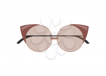 Stylish female cat-eye glasses of rounded shape. Fashionable glasses to protect eyes form sun. Fancy summer sunglasses isolated vector illustration.
