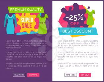 Premium quality super sale 25 off best discount web posters set with stylish summer collection dresses, place for text on online shopping banners vector