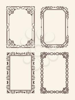 Antique ornate picture frames vector illustration decorative rectangular borders with curved elements and lines, victorian frames in flat style