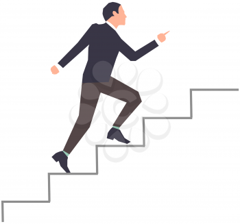 Businessman climbing stairs of success. Business competition, leadership concept. Man climbs career ladder, go to success. Successful business, strategic planning, project development