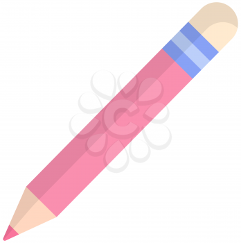 Long pencil with eraser. Sketching and painting tool on white background. Sharpened pencil for writing and working on paper. Vector illustration of orange pencil. Stationery for drawing pictures