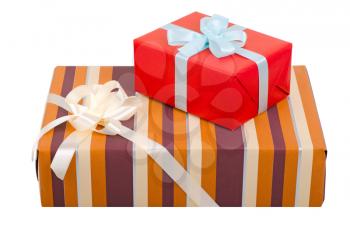 Beautiful gift boxes with bows. isolated on white. Objects with Clipping Paths