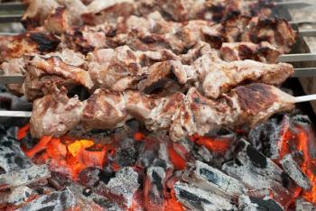 fried meat of pork on coals