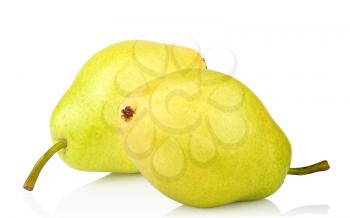 two ripe green yellow pears  isolated on white