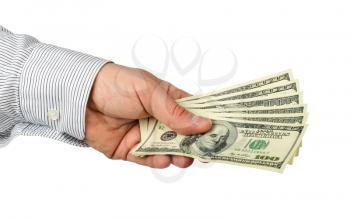hand  holding dollars bills isolated on white background