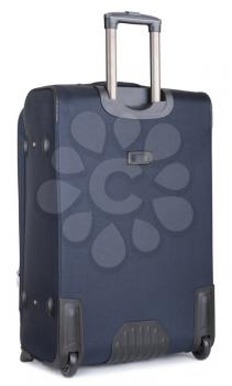 back side blue suitcase, isolated on white. clipping paths