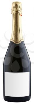 closed bottle of champagne isolated on white background, clipping paths