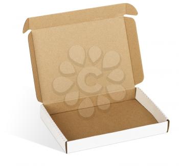 Open small cardboard box isolated on white background. clipping path