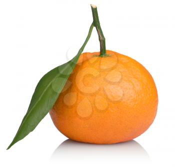 Tangerine with leaves isolated on a white background