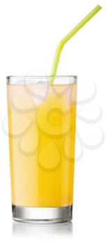 glass of fresh pineapple juice with a straw. Isolated on white with clipping paths