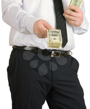 Businessman gives the money isolated on white background