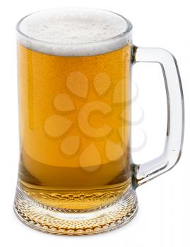 mug golden beer with foam isolated on white background, with clipping paths