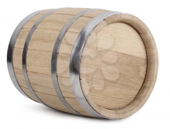 Oak wooden barrel with iron rings. Isolated on white with clipping paths