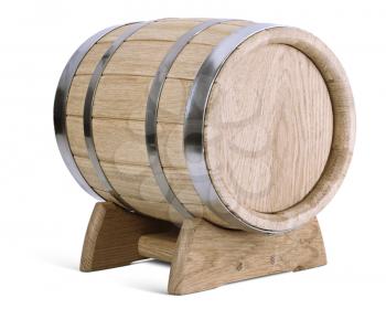 oak wooden barrel on stands isolated on white background with clipping paths