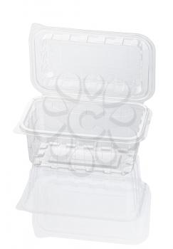 Empty transparent plastic food container isolated on white with clipping path