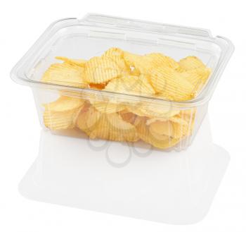 corrugated chips in a disposable food container, isolated on white with clipping path
