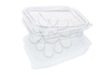 Empty open transparent plastic food container isolated on white with clipping path