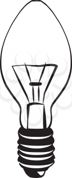 Candle-Shape Hand-drawn Light-Bulb shining black and white